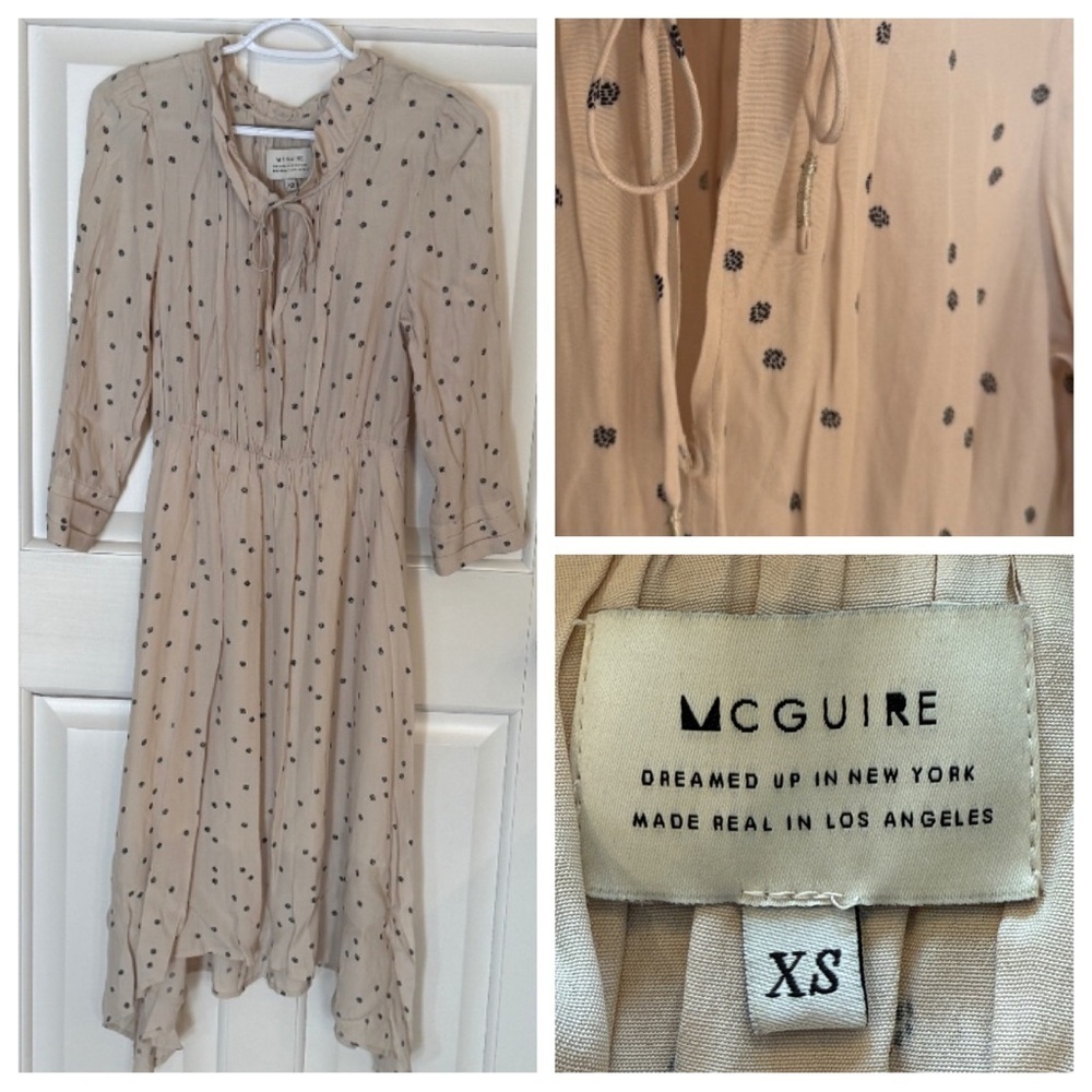 McGuire Peasant Midi Dress Beige Polka Dot 31715